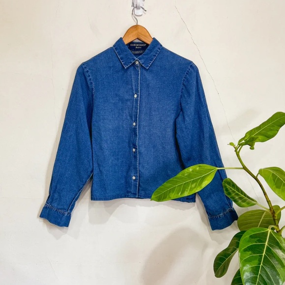 Vintage Club Monaco Linen Cotton Denim Button Down - Picture 1 of 3